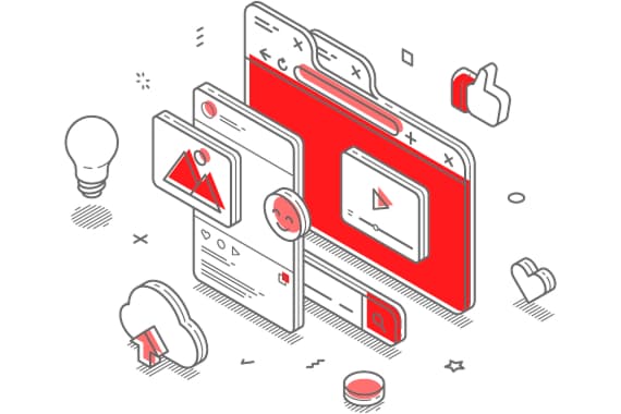 Ilustración isométrica que representa la idea de Configuración digital y presencia digital.